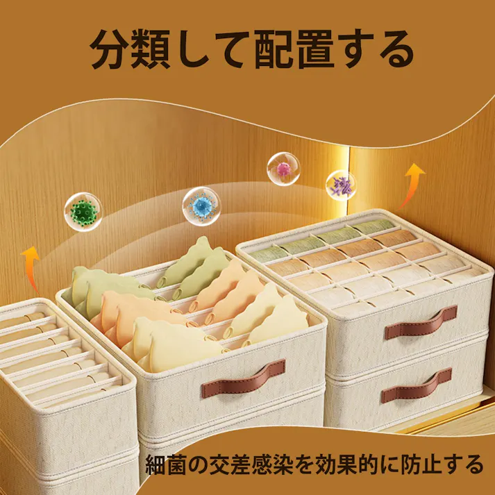 下着 収納 下着収納ボックス 仕切り付き収納 靴下整理ボックス 仕切りボックス 折りたたみ式 引き出し用 防塵防湿 クローゼット収納 多機能小物整理