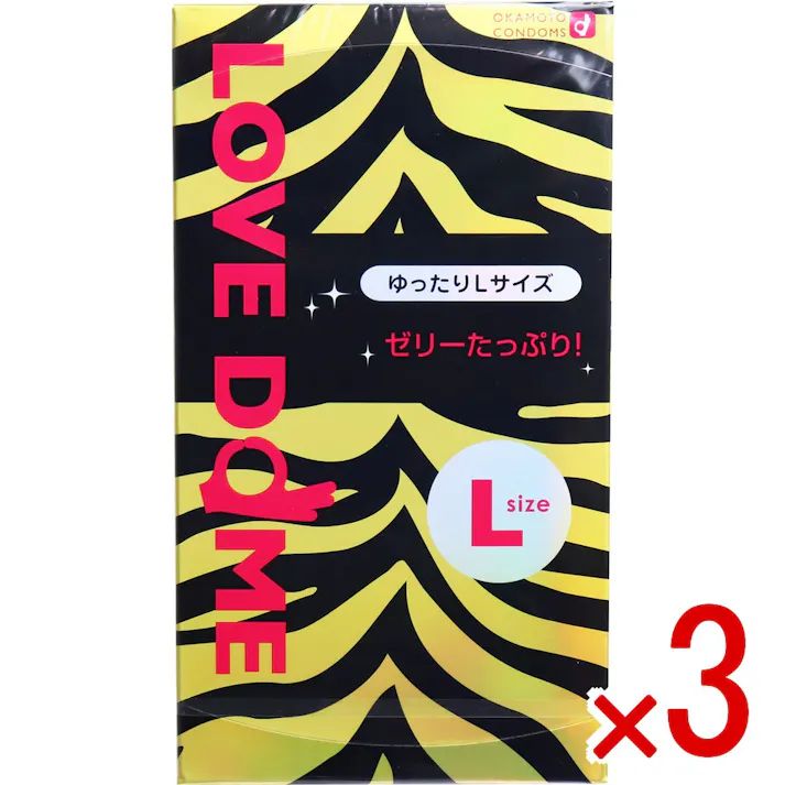 【3点まとめ買い】オカモト LOVE DOME(ラブドーム) タイガーコンドーム Lサイズ 12個入 × 3点 ゆったりLサイズ ゼリーたっぷり 大きめ 太めのLサイズ 【送料込み】