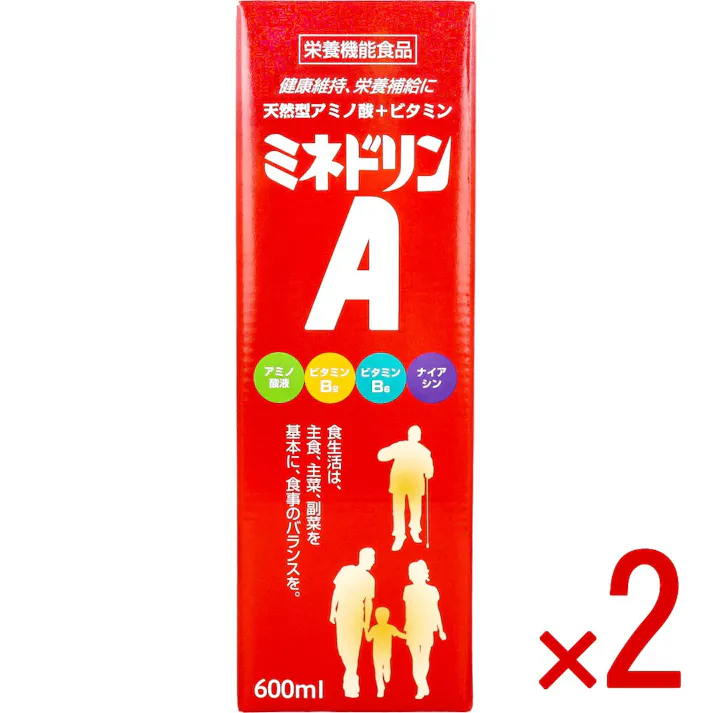【2点まとめ買い】※天然型アミノ酸+ビタミン ミネドリンA 600mL × 2点 健康維持・栄養補給に。 ミネドリンAは、たんぱく質(脱脂粉乳とゼラチン)を分解したアミノ酸液を配合した栄養機能食品です。 【送料込み】
