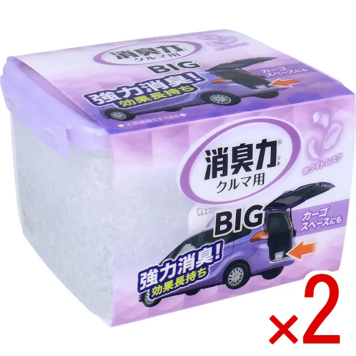 【2点まとめ買い】クルマの消臭力 BIG ホワイトムスク 大容量 900g × 2点 しっかり消臭!効果長持ち! 天然植物抽出エキス配合で、エアコン臭、タバコ臭、汗臭など車内の気になるニオイをしっかり消臭。 【送料込み】