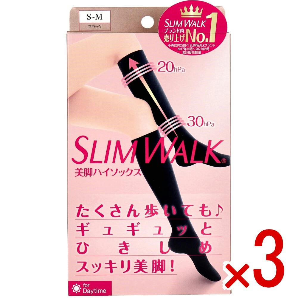 3点まとめ買い】スリムウォーク 美脚ハイソックス ブラック S-M × 3点