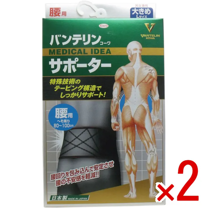【2点まとめ買い】バンテリンサポーター 腰用 大きめ Lサイズ ブラック 1枚入 × 2点 腰回りを包み込んで安定させ腰の不安感を軽減! 「クロスネットテーピング構造」で、腰をしっかりサポート! 【送料込み】