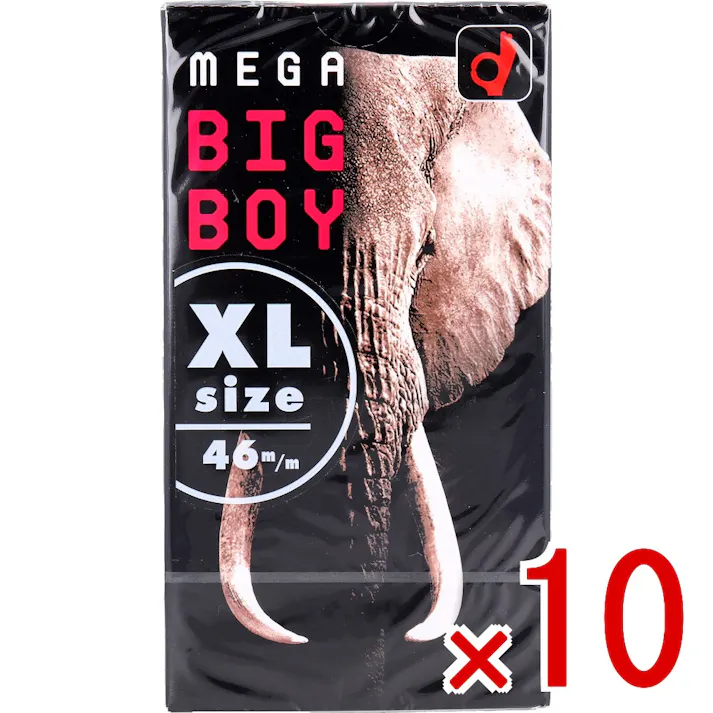 【10点まとめ買い】オカモト メガビッグボーイ XLサイズ コンドーム 12個入 × 10点 最大径が46mm 大型タイプ Lサイズ商品の約1.2倍 直径46mm。 【送料込み】