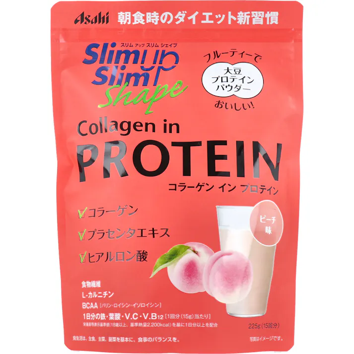 ※スリムアップスリムシェイプ コラーゲン イン プロテイン ピーチ味 225g × 1点 朝食時のダイエット新習慣。フルーティーでおいしい! 注意)商品名先頭に【※】マークは軽減税率対象品目です。 【送料込み】