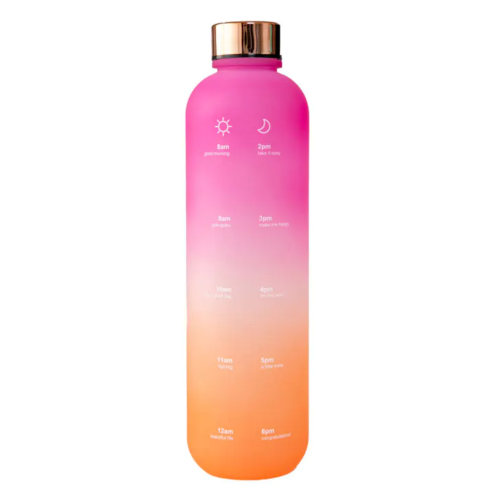【2点まとめ買い】タイムマーカーボトル ピンク×オレンジ 1000mL 1個入 × 2点 毎日の欠かせない水分補給を彩るタイムマーカーボトル! 時間メモリ付きで水分補給をサポート。1日2リットルを習慣づける。 【送料込み】
