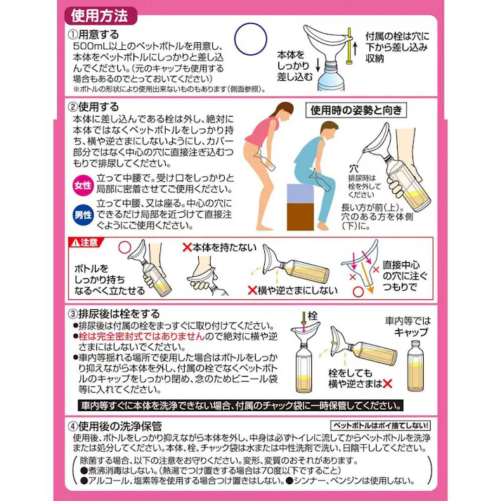 【3点まとめ買い】スマートイレ 男女兼用 × 3点 ペットボトルが携帯トイレに! ペットボトルに差し込むだけ! 【送料込み】