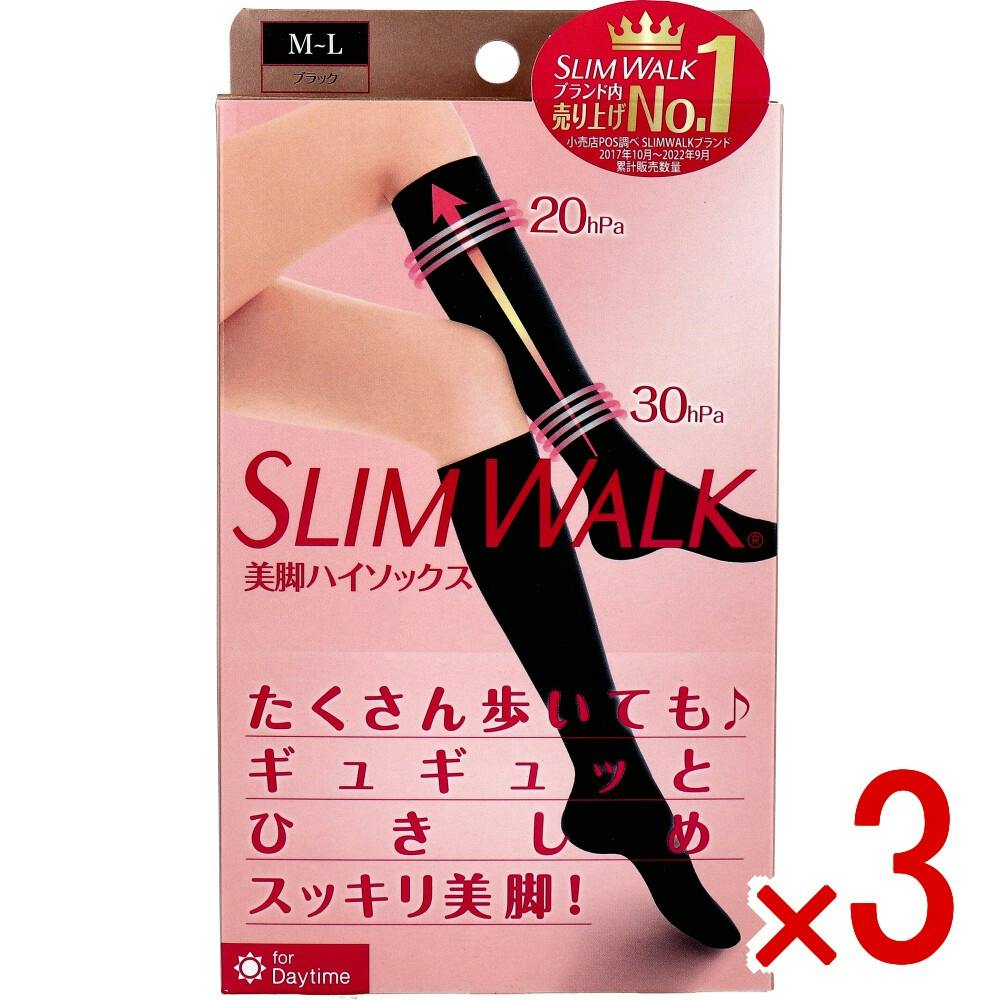 3点まとめ買い】スリムウォーク 美脚ハイソックス ブラック M-L × 3点