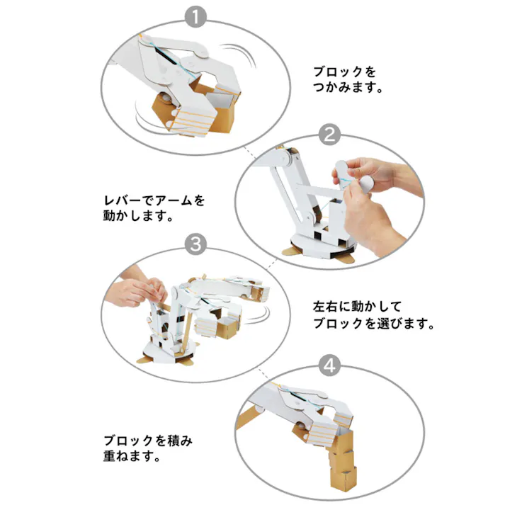 【2点まとめ買い】hacomo WOW ダンボールで遊ぼう! ロボットアーム ダンボール工作キット × 2点 作ってワォ、遊んでワォ、驚きの楽しさ!作ったあとも楽しいWOWシリーズです。 のりもハサミも不要!工具のいらないダンボール素材から出来た工作キット。 【送料込み】