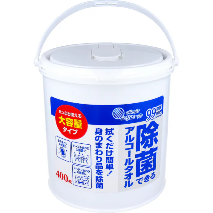 【3点まとめ買い】エリエール 除菌できるアルコールタオル 大容量 本体 400枚入 × 3点 たっぷり使える大容量タイプ。 拭くだけ簡単!身のまわり品を除菌。 【送料込み】