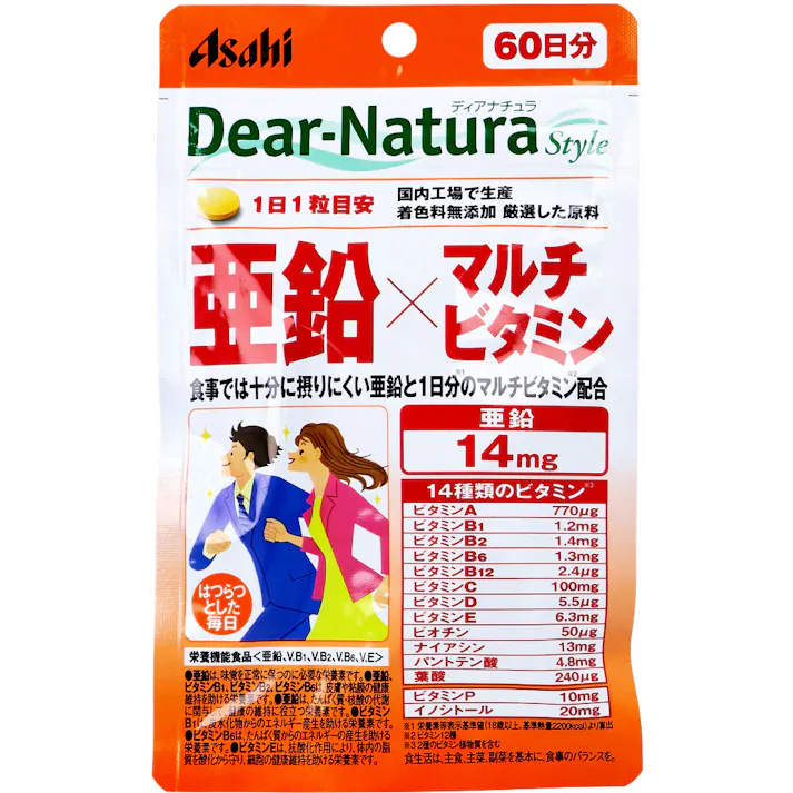 ディアナチュラスタイル 亜鉛×マルチビタミン 60日分 60粒入 × 1点 亜鉛とマルチビタミンを1粒で簡単補給 アサヒのサプリ サプリメント【送料込み】