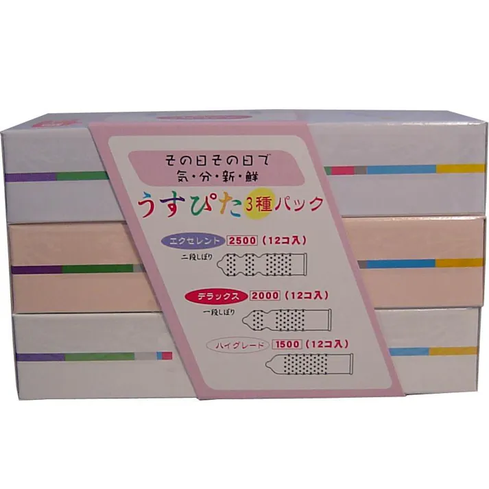 【10点まとめ買い】うすぴた 3種パック お得で楽しい3種パックコンドーム × 10点 「超うす型」で、「つぶ状凸起」うすさと、フィット感を追求 【送料込み】