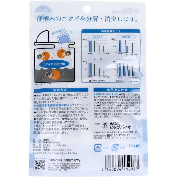 【2点まとめ買い】with BIO 汲み取り・簡易トイレ用消臭剤 15包入 × 2点 バイオと暮らす快適空間。 悪臭を分解・消臭。 【送料込み】