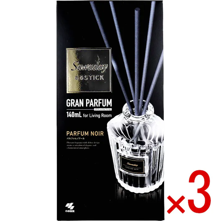 【3点まとめ買い】サワデー香るスティック グランパルファム パルファムノアール 140mL × 3点 上質な香りを広い空間に。大きめサイズ。 濃密フレグランスオイルを使用した香水調の香りが、スティックを通してお部屋全体に広がります。 【送料込み】