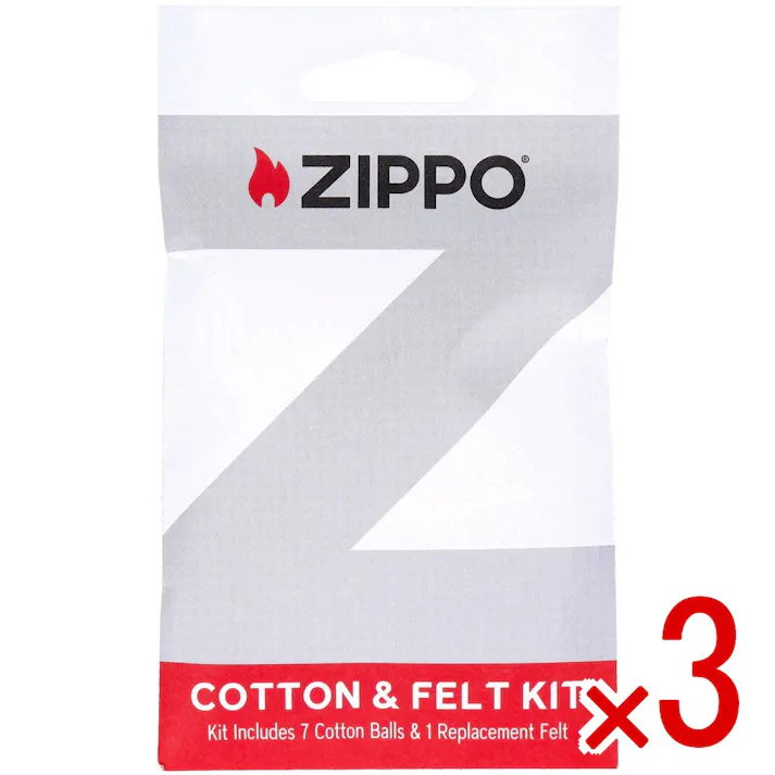 【3点まとめ買い】ZIPPO(ジッポー) コットン&フェルトキット × 3点 コットン&フェルトセット。 ジッポーライターのメンテナンス(レギュラーサイズ)用のレーヨンボールとフェルトパッドのセットです。 【送料込み】