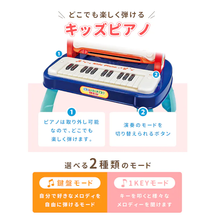 キッズ 電子ピアノ トイピアノ 幼児 鍵盤モード 1KEYモード 音感教育 音楽 おもちゃ おえかきボード マグネット 2way デスク 男の子 女の子 3歳 4歳 5歳 知育 創造力 室内遊び スライドバー ペン付き 誕生日