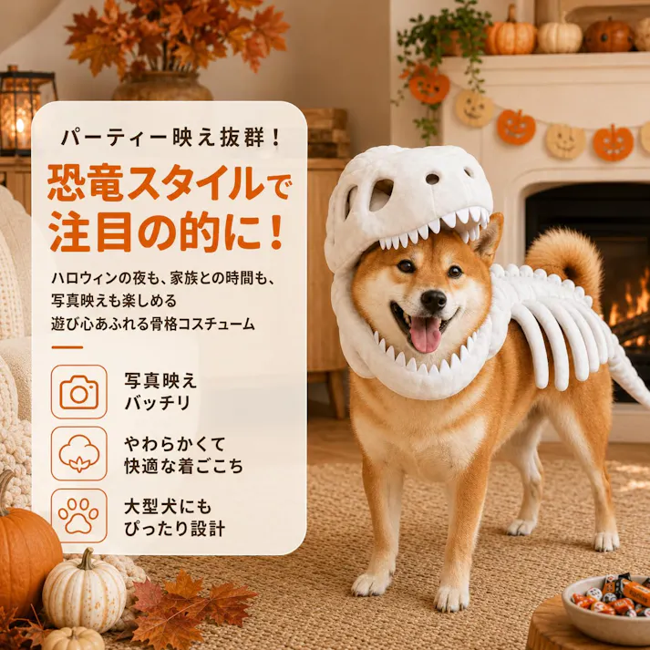 犬 コスプレ 恐竜 ぬいぐるみ 90/120cm スケルトン コスチューム ティラノサウルス着ぐるみ かぶりもの 柔らかい 可愛い