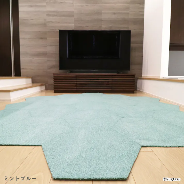 【4枚入】 50×43cm ペット おすすめ ラグタス タイルラグ ヘキサゴン すべり止め 付き 洗える タイルカーペット 六角形 子犬 子猫 老犬 シニア (ミントブルー)