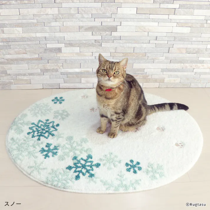 【1枚売り】70×90cm ペット おすすめ ラグタス ネコラグ すべり止め 付き 洗える かわいい ラグ マット 子犬 子猫 老犬 シニア (スノー)