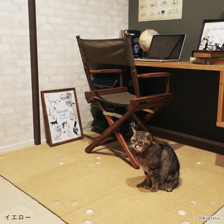 【4枚入】 50×50cm ペット おすすめ ラグタス タイルラグ てくてく肉球 すべり止め 付き 洗える タイルカーペット 50cm角 正方形 子犬 子猫 老犬 シニア (イエロー)