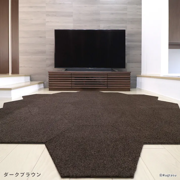 【4枚入】 50×43cm ペット おすすめ ラグタス タイルラグ ヘキサゴン すべり止め 付き 洗える タイルカーペット 六角形 子犬 子猫 老犬 シニア (ダークブラウン)