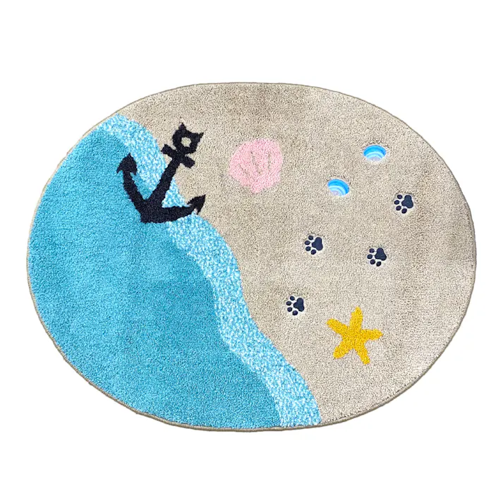 【1枚売り】70×90cm ペット おすすめ ラグタス ネコラグ すべり止め 付き 洗える かわいい ラグ マット 子犬 子猫 老犬 シニア (シェルビーチ)