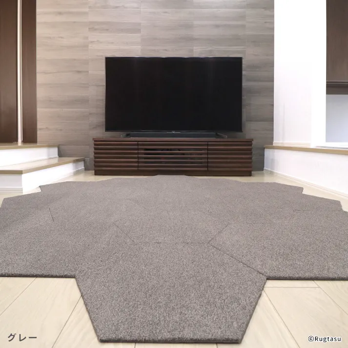 【4枚入】 50×43cm ペット おすすめ ラグタス タイルラグ ヘキサゴン すべり止め 付き 洗える タイルカーペット 六角形 子犬 子猫 老犬 シニア (グレー)