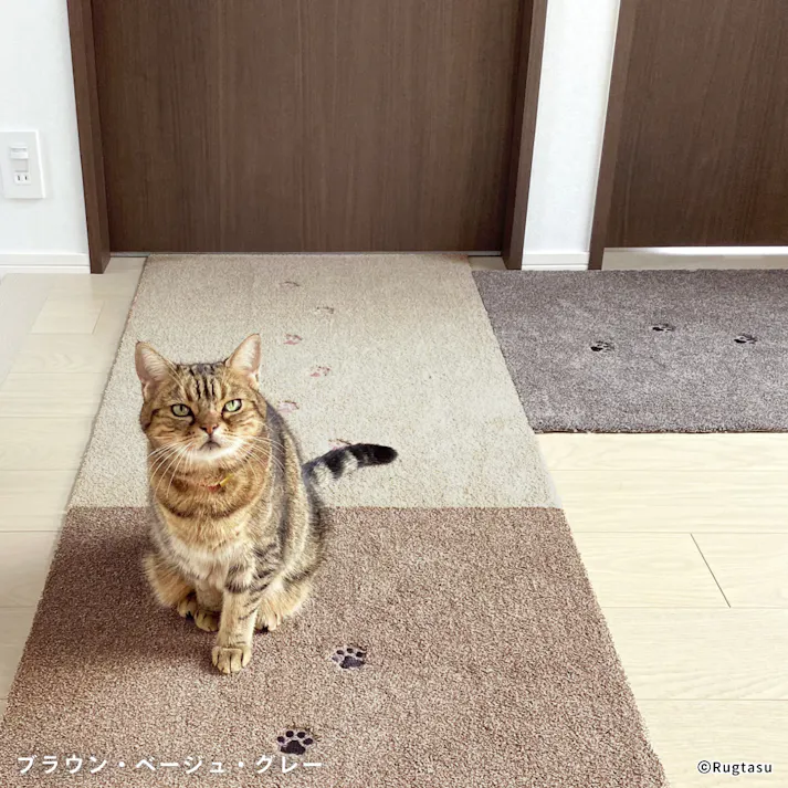 【1枚売り】 60×90cm ペット おすすめ ラグタス 廊下 敷き ロングマット てくてく肉球 すべり止め 付き 洗える 子犬 子猫 老犬 シニア (グレー)肉球刺繍あり