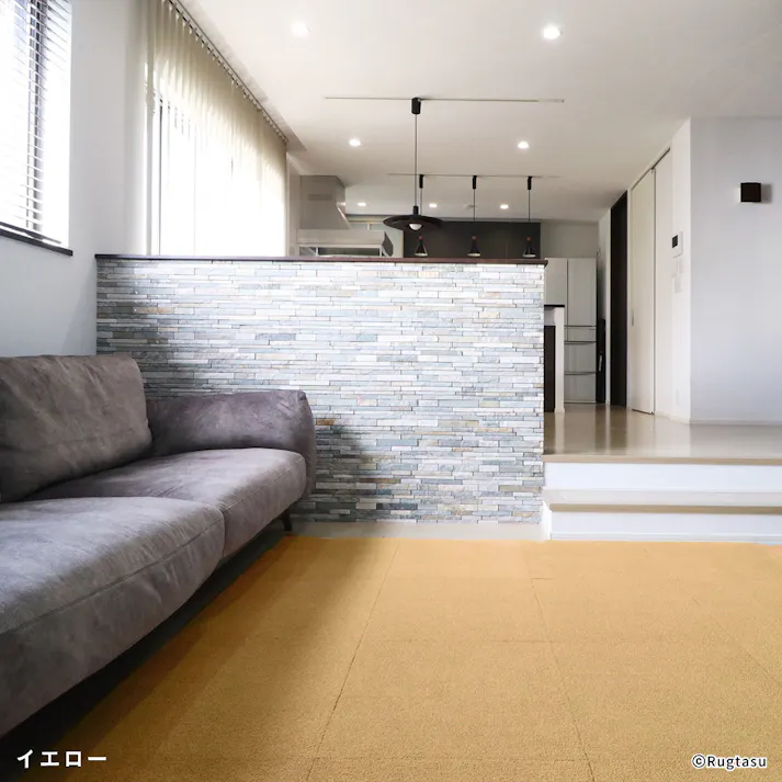 【4枚入】 50×50cm ペット おすすめ ラグタス タイルラグ スクエア すべり止め 付き 洗える タイルカーペット 50cm角 正方形 子犬 子猫 老犬 シニア (イエロー)