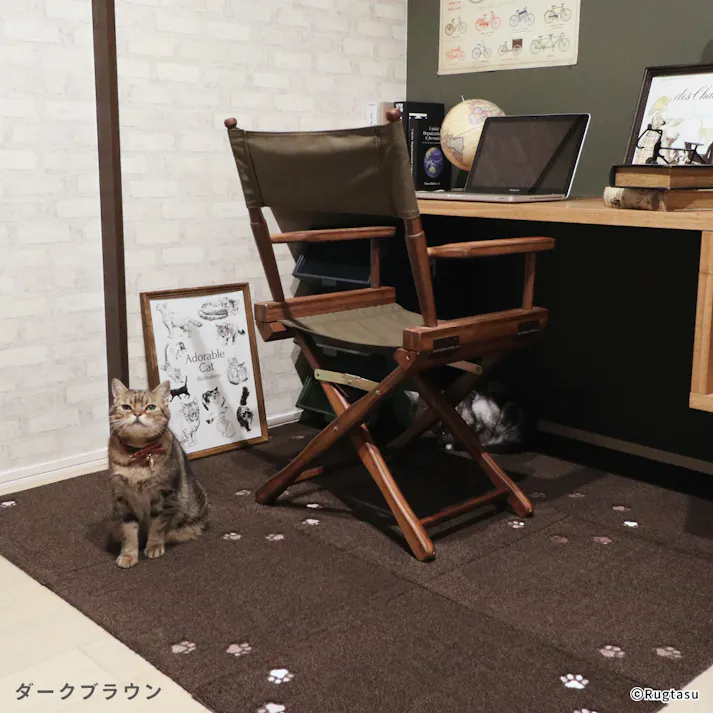 【4枚入】 50×50cm ペット おすすめ ラグタス タイルラグ てくてく肉球 すべり止め 付き 洗える タイルカーペット 50cm角 正方形 子犬 子猫 老犬 シニア (ダークブラウン)