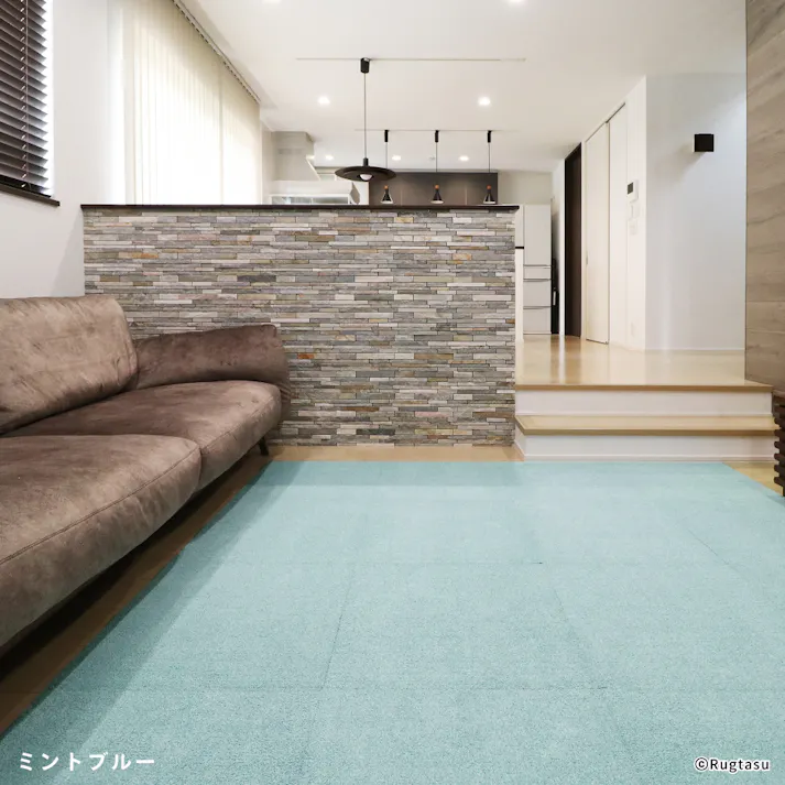 【4枚入】 50×50cm ペット おすすめ ラグタス タイルラグ スクエア すべり止め 付き 洗える タイルカーペット 50cm角 正方形 子犬 子猫 老犬 シニア (ミントブルー)