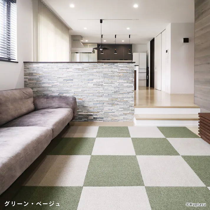 【4枚入】 50×50cm ペット おすすめ ラグタス タイルラグ スクエア すべり止め 付き 洗える タイルカーペット 50cm角 正方形 子犬 子猫 老犬 シニア (グリーン)