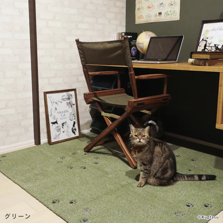 【4枚入】 50×50cm ペット おすすめ ラグタス タイルラグ てくてく肉球 すべり止め 付き 洗える タイルカーペット 50cm角 正方形 子犬 子猫 老犬 シニア (グリーン)