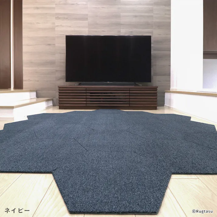 【4枚入】 50×43cm ペット おすすめ ラグタス タイルラグ ヘキサゴン すべり止め 付き 洗える タイルカーペット 六角形 子犬 子猫 老犬 シニア (ネイビー)