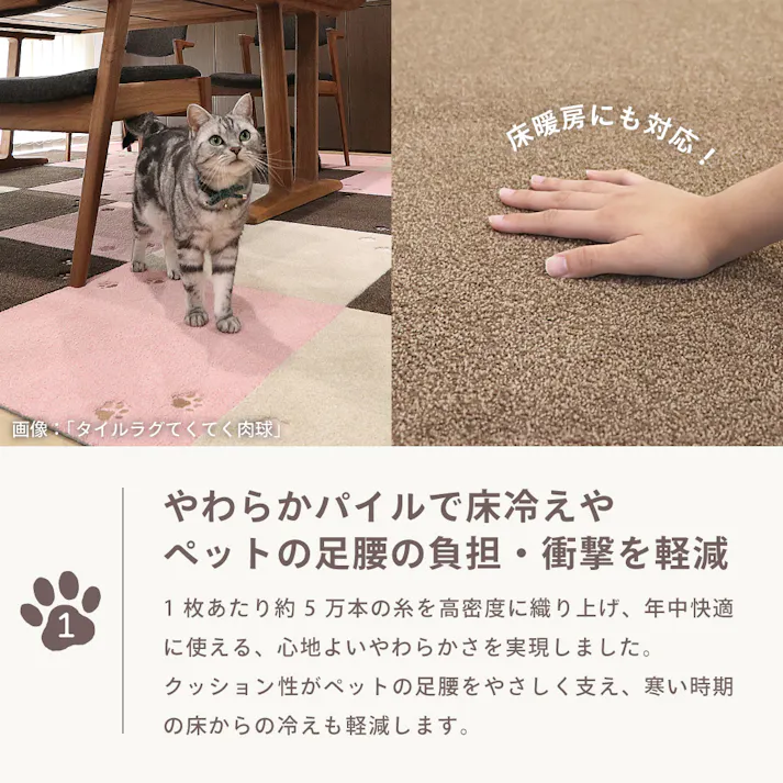 【4枚入】 50×43cm ペット おすすめ ラグタス タイルラグ ヘキサゴン すべり止め 付き 洗える タイルカーペット 六角形 子犬 子猫 老犬 シニア (ベージュ)