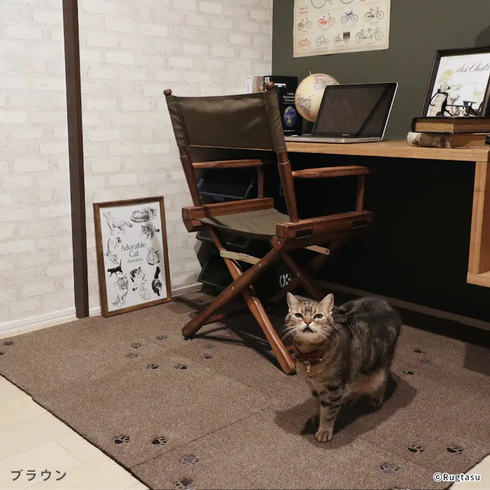 【4枚入】 50×50cm ペット おすすめ ラグタス タイルラグ てくてく肉球 すべり止め 付き 洗える タイルカーペット 50cm角 正方形 子犬 子猫 老犬 シニア (ブラウン)