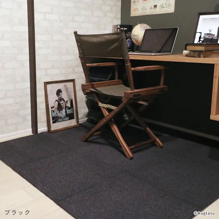 【4枚入】 50×50cm ペット おすすめ ラグタス タイルラグ スクエア すべり止め 付き 洗える タイルカーペット 50cm角 正方形 子犬 子猫 老犬 シニア (ブラック)