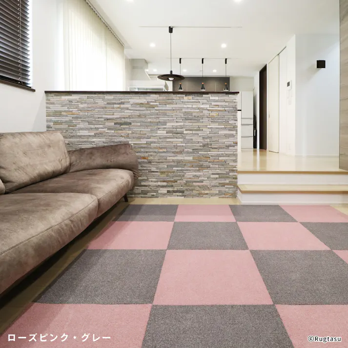 【4枚入】 50×50cm ペット おすすめ ラグタス タイルラグ スクエア すべり止め 付き 洗える タイルカーペット 50cm角 正方形 子犬 子猫 老犬 シニア (ローズピンク)