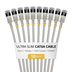 カテゴリ6A(CAT6A)LANケーブル/超極細/30cm/10本入/グレー | パソコン