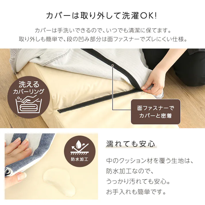 洗えるコーデュロイカバーリング仕様ペットステップ 3段【Pawris-ポーリス-】/色:アイボリー ドッグステップ ペットステップ 小型犬 ステップ 老犬 階段 北欧 ペット用品 犬 ソファ 昇り降り コーデュロイ生地/お客様組立て【送料込み】