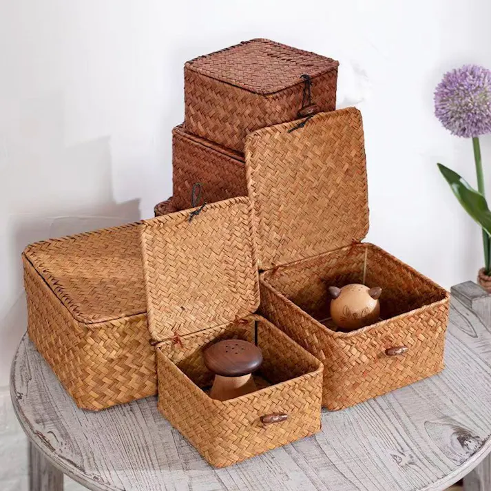 藤条編み収納バスケット 手編み 小物収納 インテリアバスケット