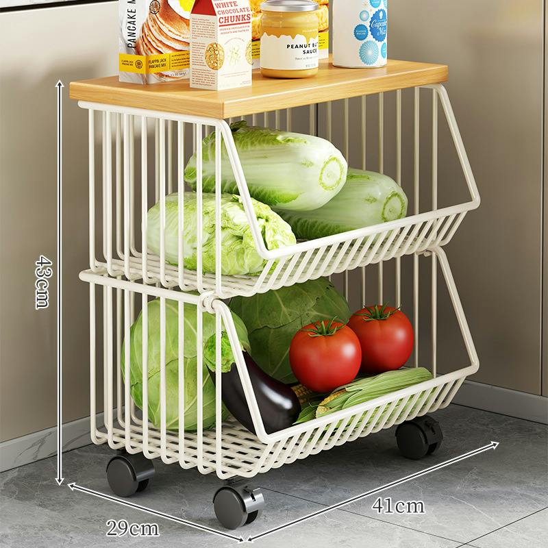 キッチン収納ラック 野菜ストッカー 多段収納カゴ 鉄製収納棚 木天板