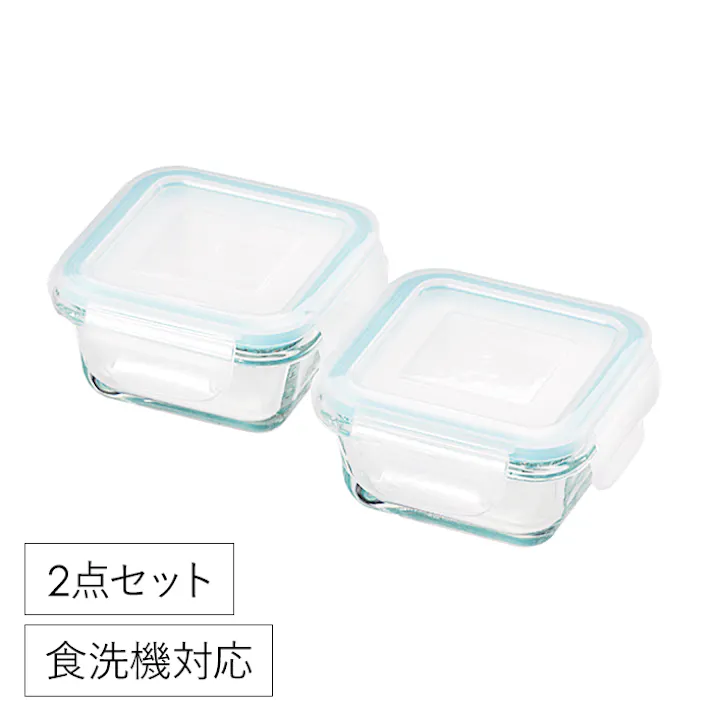 保存容器 耐熱ガラス レンジ対応 2点セット 密閉 角型 食洗器OK ミニ ガラス 電子レンジ対応 食洗器対応 セット 四角