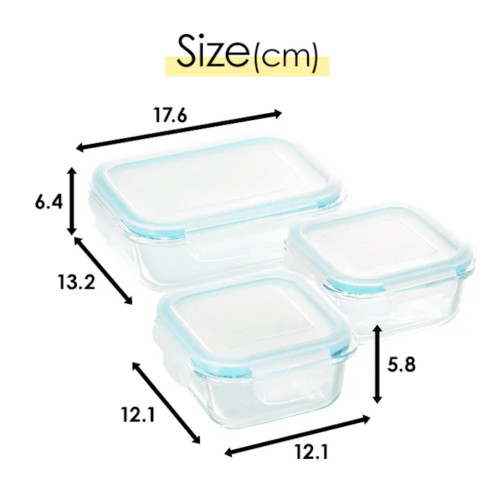 保存容器 耐熱ガラス レンジ対応 3点セット 密閉 角型 食洗器OK 長方形 ガラス容器 電子レンジ対応 食洗器対応 セット 四角