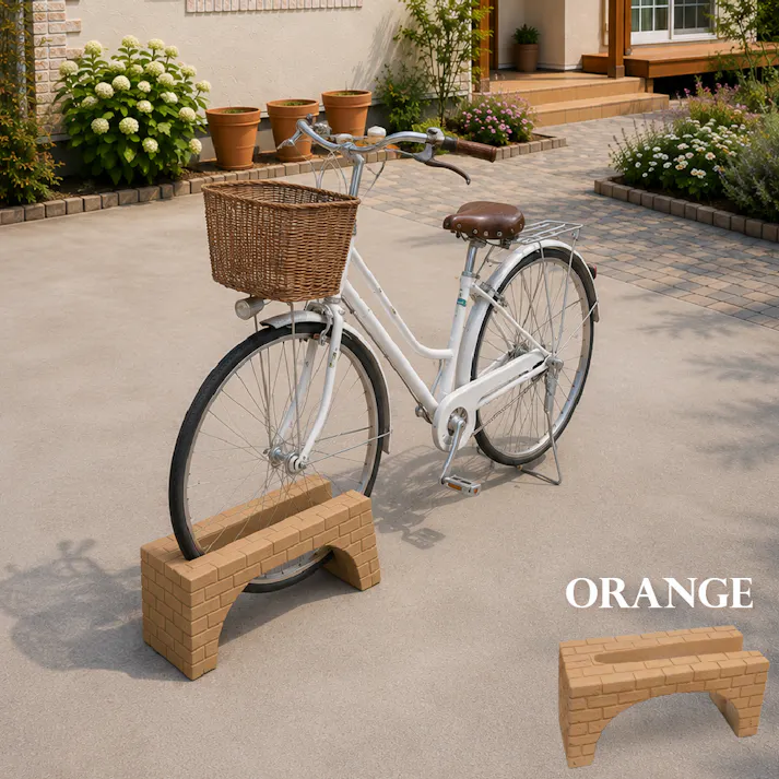 【自転車止め】コンクリィ サイクルスタンド オレンジ 自転車スタンド 転倒防止 強風対策 倒れない 置くだけ 簡単設置 コンクリート おしゃれ タイヤ 安定 丈夫 屋外 かわいい 駐輪