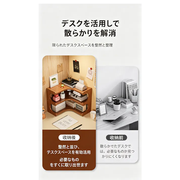 卓上コーナーラック 机上収納棚 多段収納 コーナー活用 小物収納 本棚 デスクオーガナイザー
