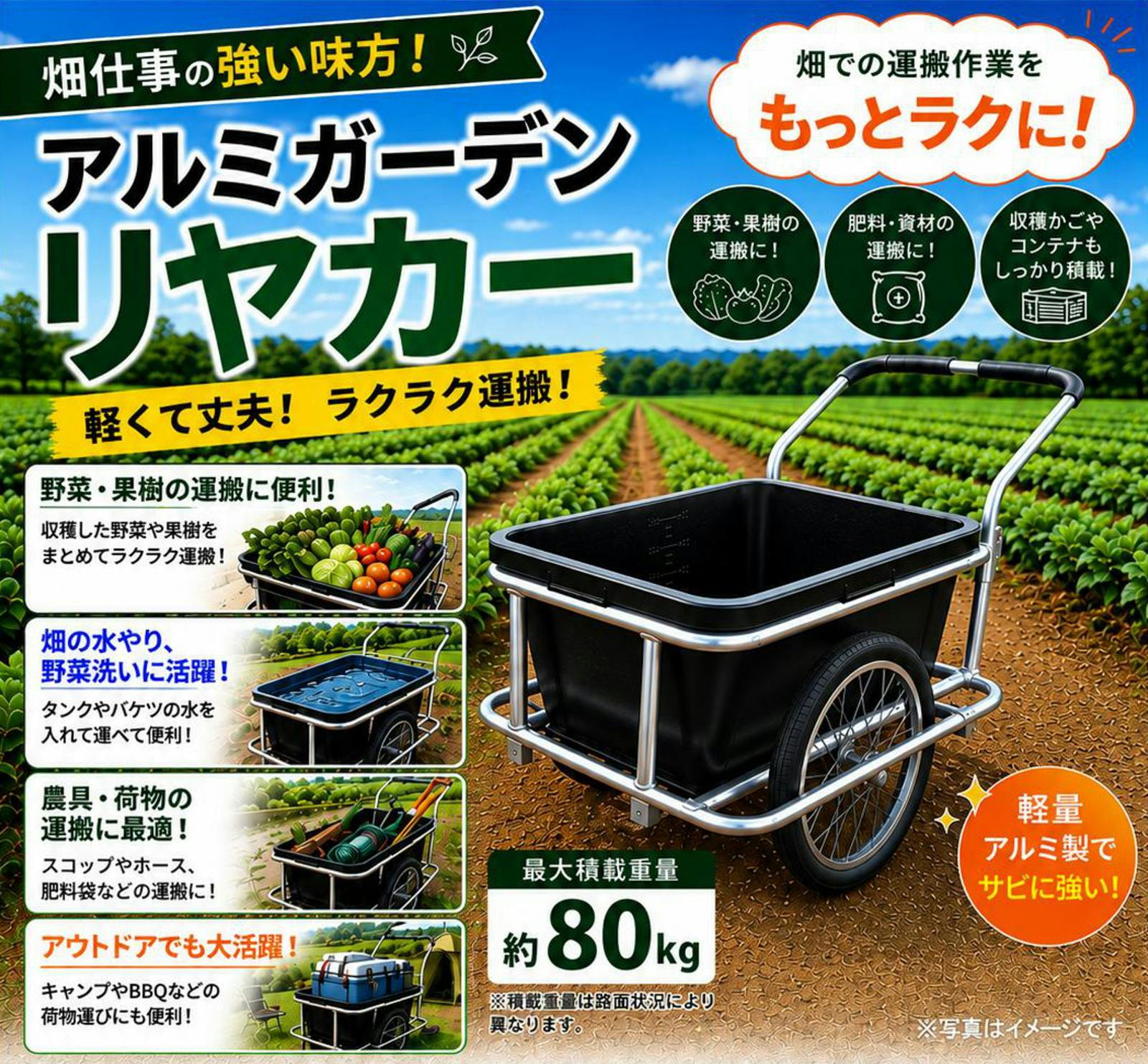 アルミガーデンリヤカー TC3005AL 運搬車 アウトドア 【送料無料