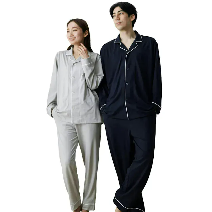 【期間限定セール10%OFF】快眠調温ウェア上下 寒暖差対応 調温ルームウェア リカバリーウェア 疲労軽減サポート 長袖 長ズボン オールシーズン対応 ユニセックス ギフト プレゼント パジャマ グレージュ×ネイビー/LL