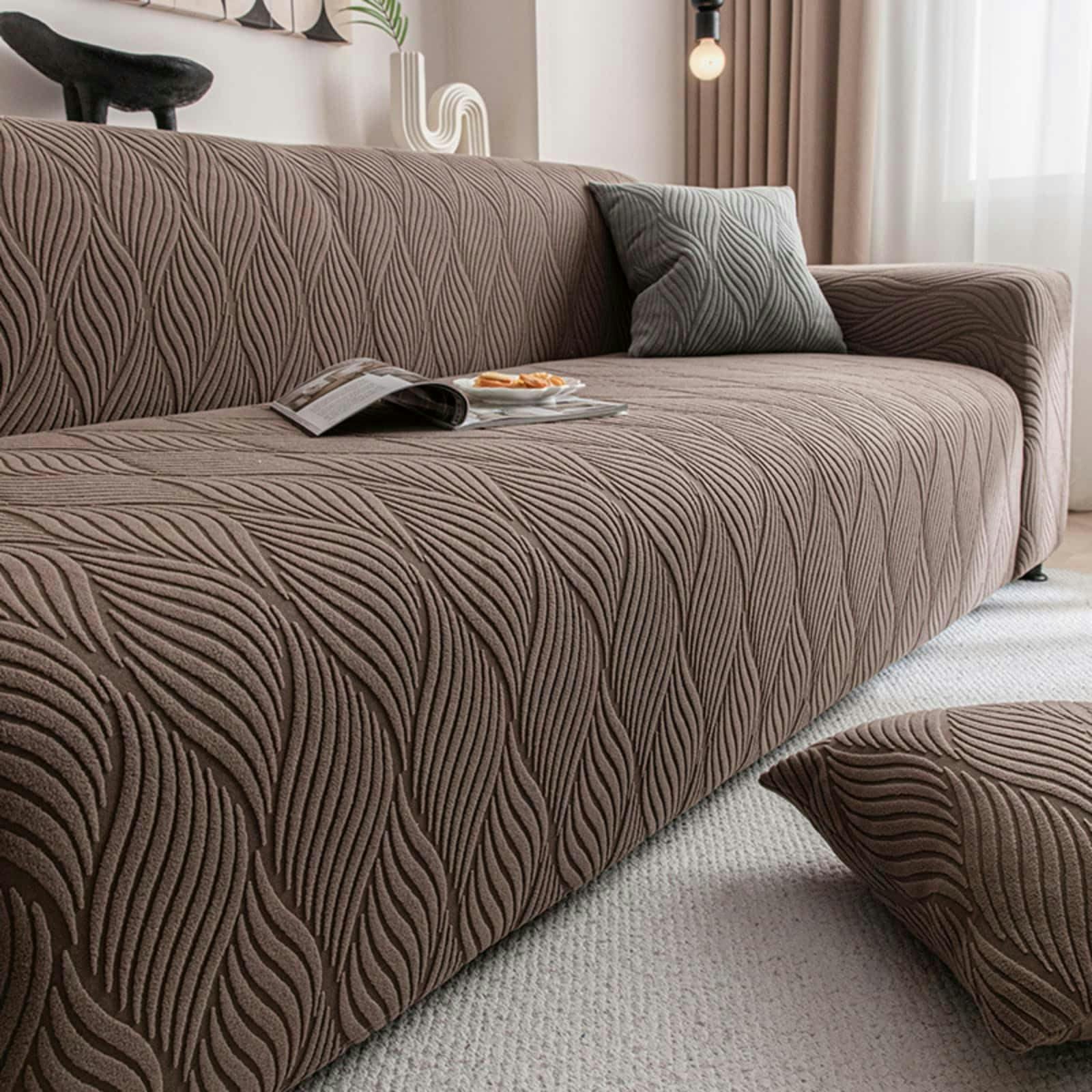 ソファーカバー 1-4人掛け 伸縮 肘付き 洗える 滑り止め 水波柄 立体