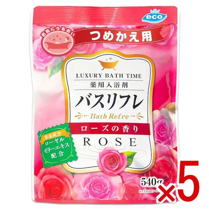 【5点まとめ買い】バスリフレ 薬用 入浴剤 ローズの香り 詰替え × 5点 ライオンケミカル しっとりぷるつや入浴剤。 【送料込み】