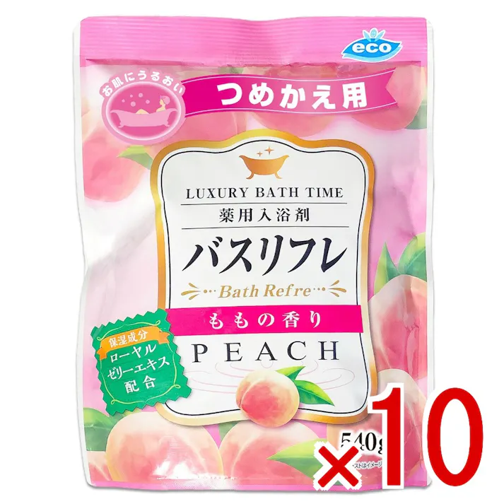 【10点まとめ買い】バスリフレ 薬用 入浴剤 桃の香り 詰替え × 10点 ライオンケミカル しっとりぷるつや入浴剤。 【送料込み】